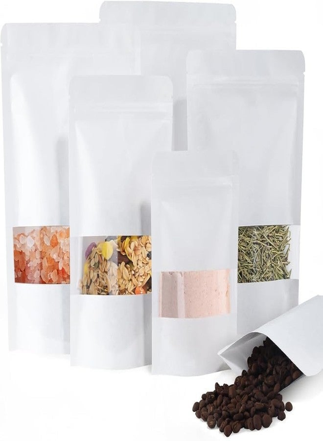 VELEXE Reusable Zip Lock Stand Up Pouches | Size: 100mm*150mm | Capacity: 50 Grams | Pack of 50 | Matte White Kraft Paper | Waterproof, Leakproof, Airtight Multi-Purpose Storage with Top Notch - Image 1